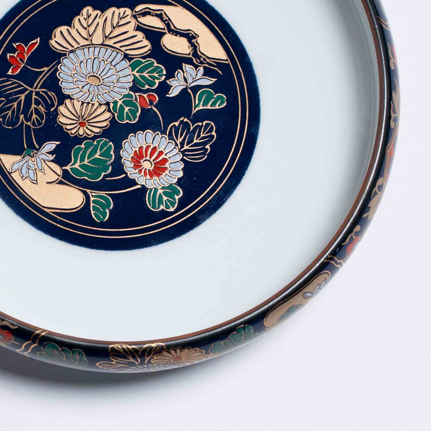 Vintage Japanese Low Bowl: Chinoiserie Floral Motif