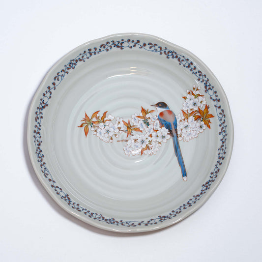Kutani Ware Handmade Sakura and Bird Plate