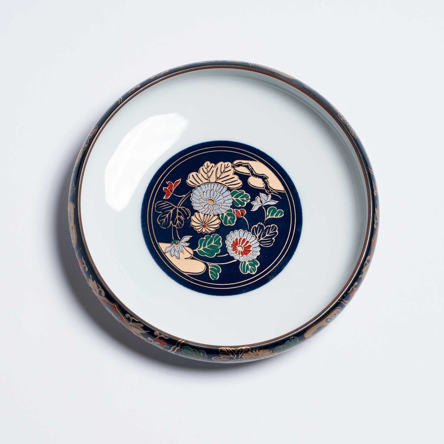 Vintage Japanese Low Bowl: Chinoiserie Floral Motif