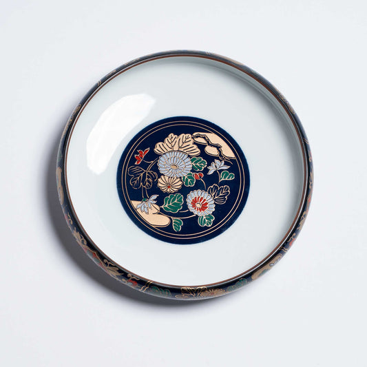 Vintage Japanese Low Bowl: Chinoiserie Floral Motif