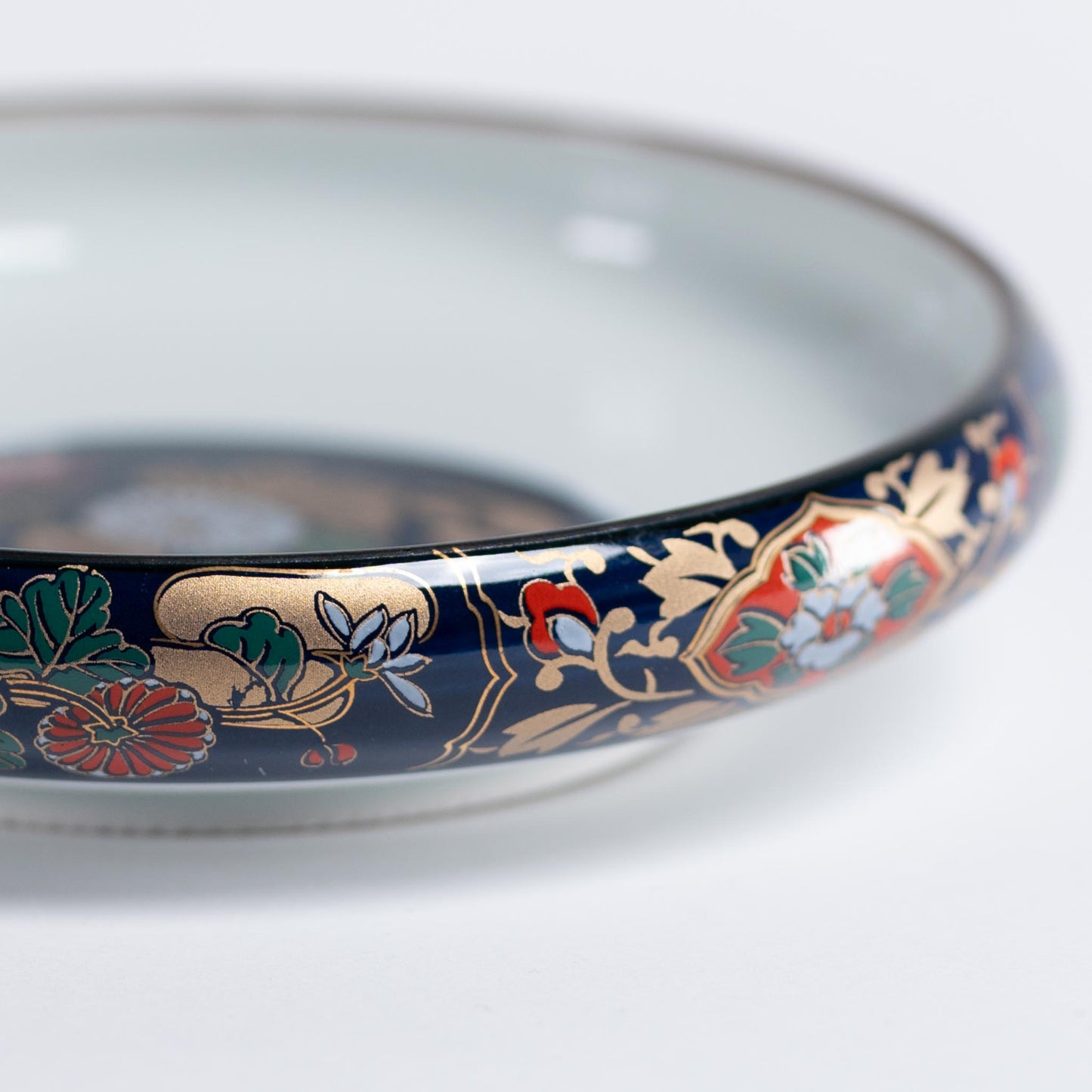 Vintage Japanese Low Bowl: Chinoiserie Floral Motif