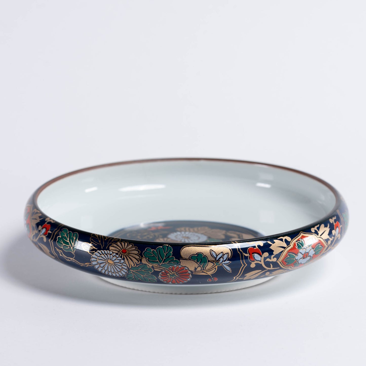 Vintage Japanese Low Bowl: Chinoiserie Floral Motif