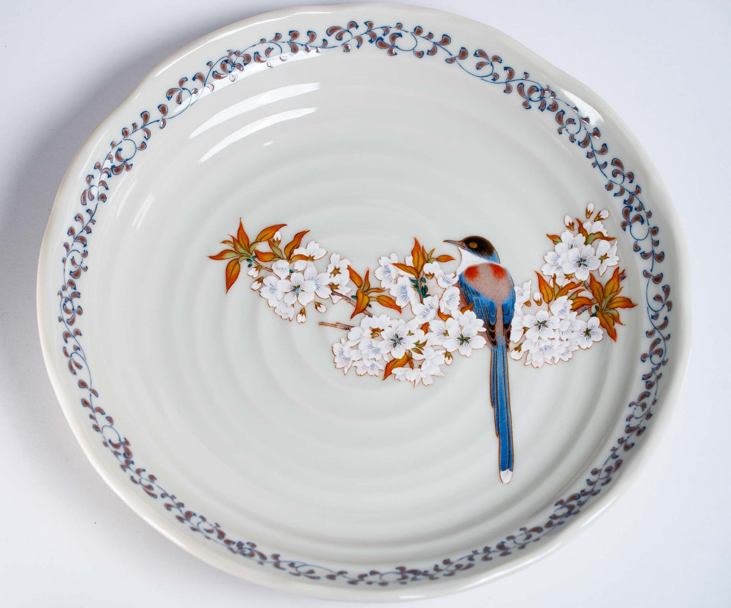 Kutani Ware Handmade Sakura and Bird Plate