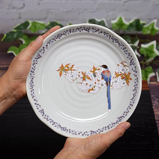 Kutani Ware Handmade Sakura and Bird Plate